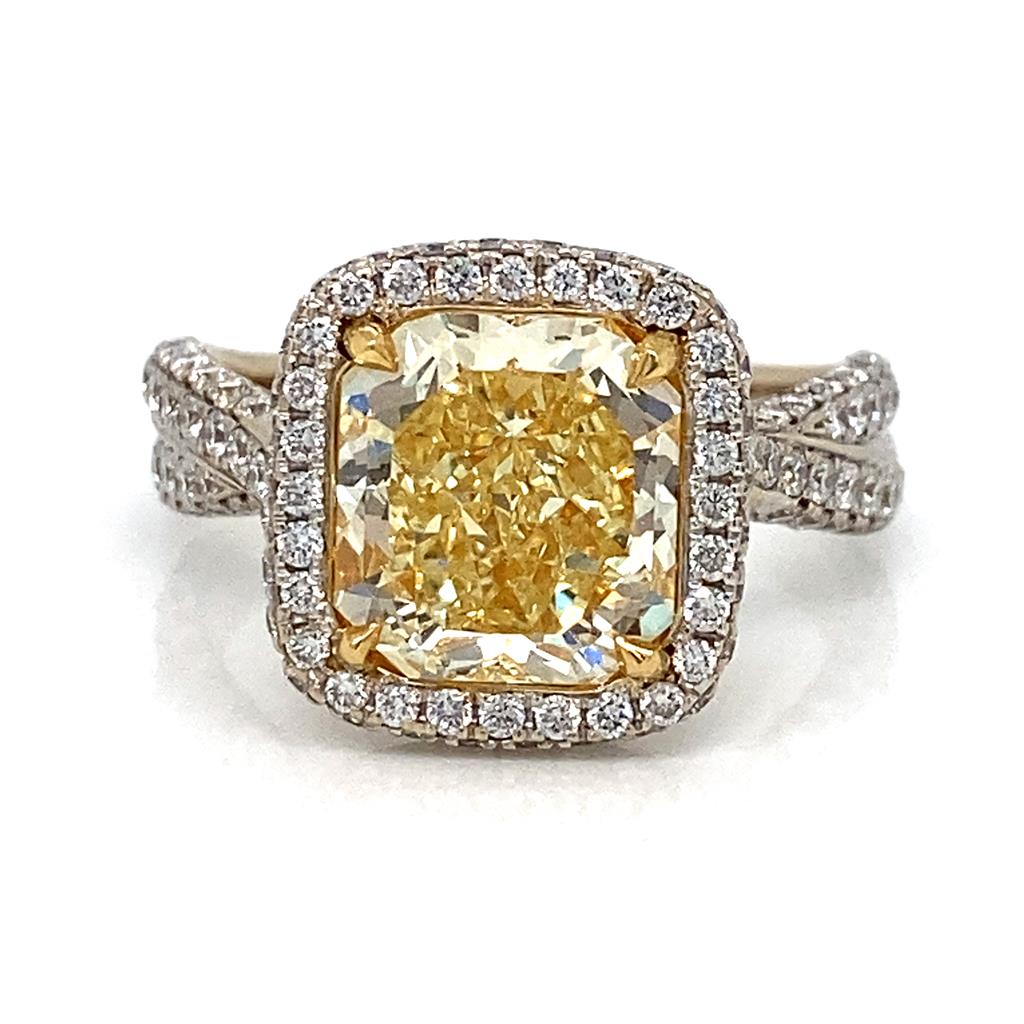 3.15ct Radiant Natural Fancy Yellow Diamond Ring