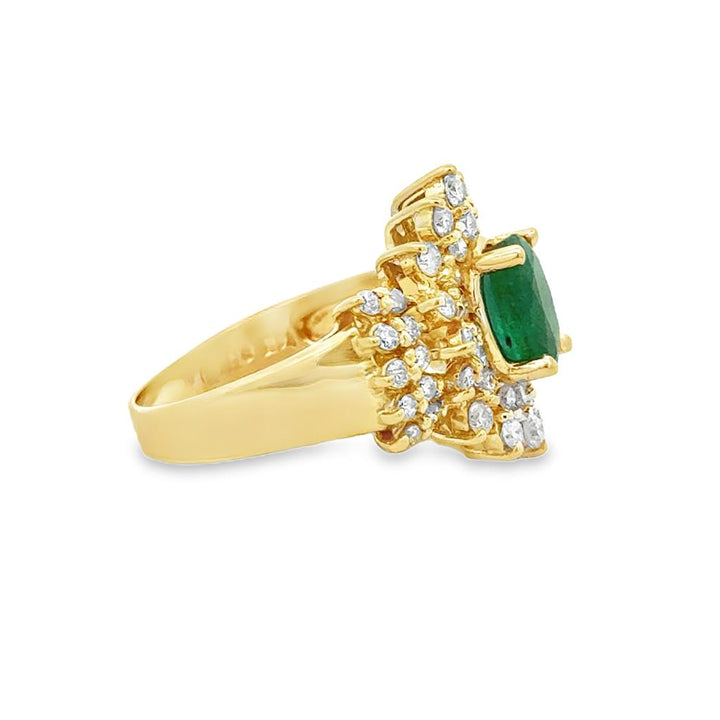 Pre-Owned 0.75 CTW Diamond & Emerald 14K Yellow Gold Cluster Ring
