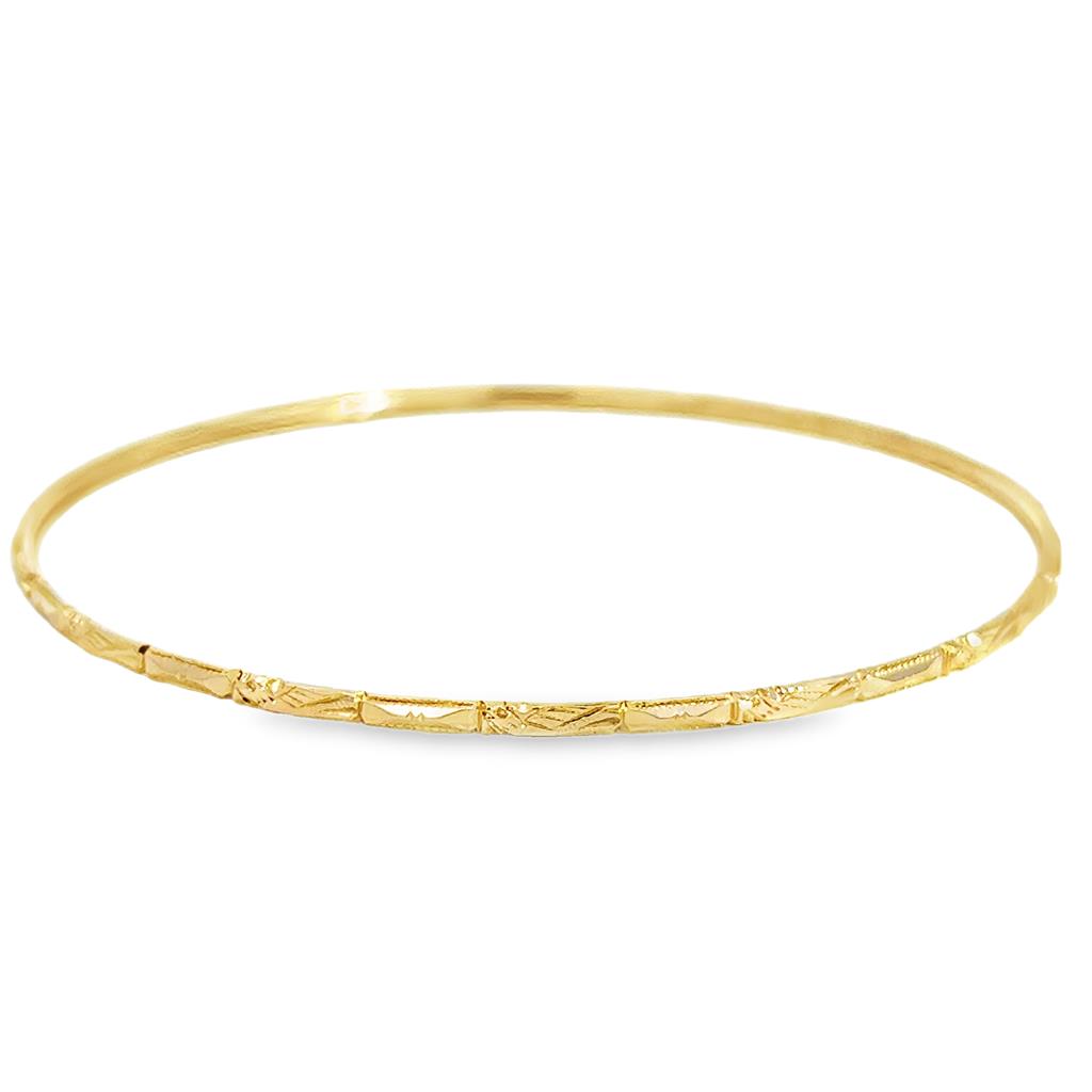 14K Yellow Gold Textured Bangle Bracelet with Geometric Patterns – 1.75mm