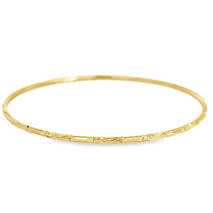 14K Yellow Gold Textured Bangle Bracelet with Geometric Patterns – 1.75mm