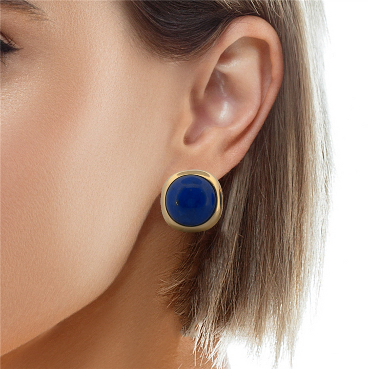Lapis 14K Yellow Gold Stud Earrings – 18.5mm with Leverback Closure