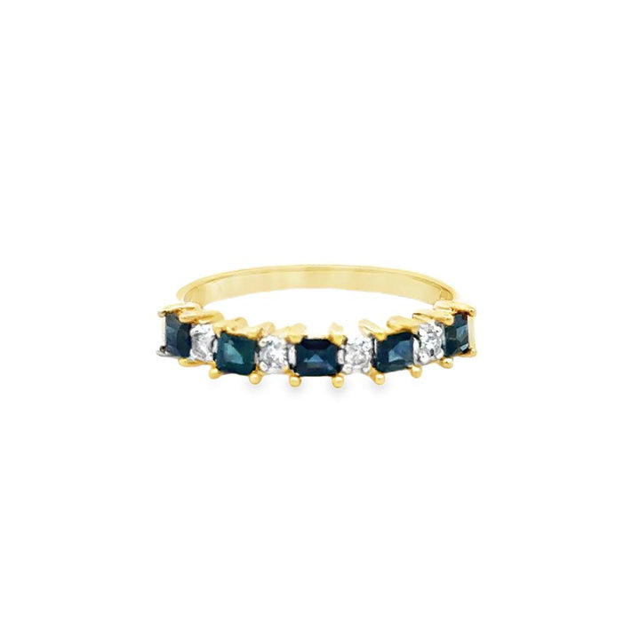 Sapphire and 0.08 CTW Diamond 10K Yellow Gold Band Ring