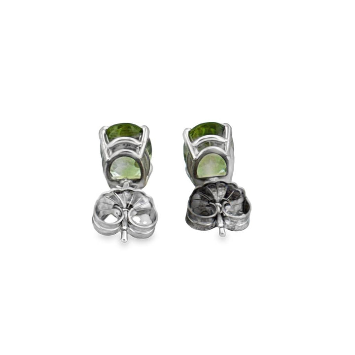 Diamond & Peridot Oval Stud Earrings, 14K White Gold