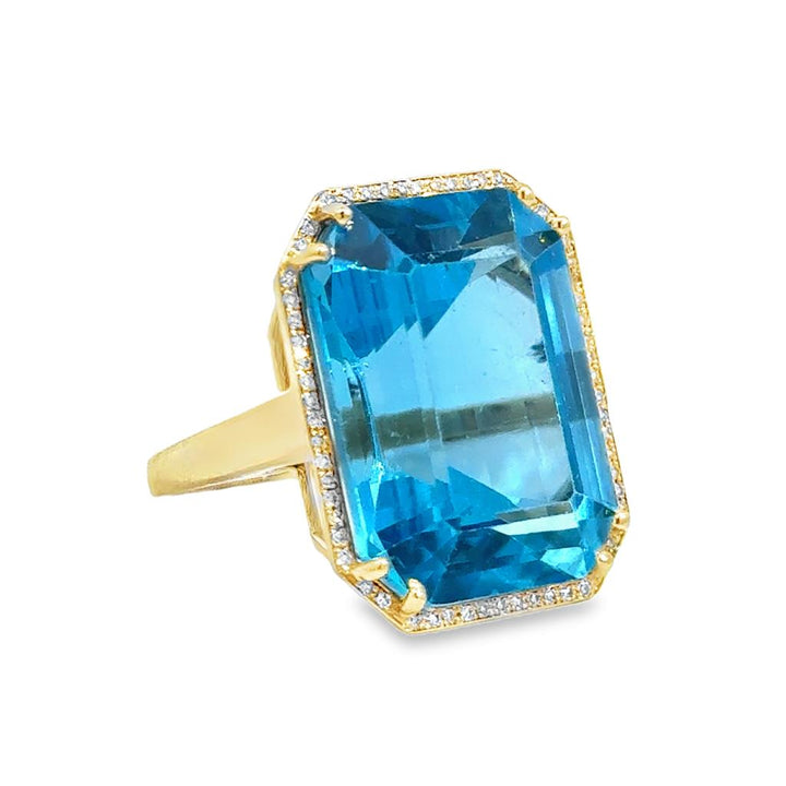 Large Blue Topaz & Diamond Ring in 14K Yellow Gold