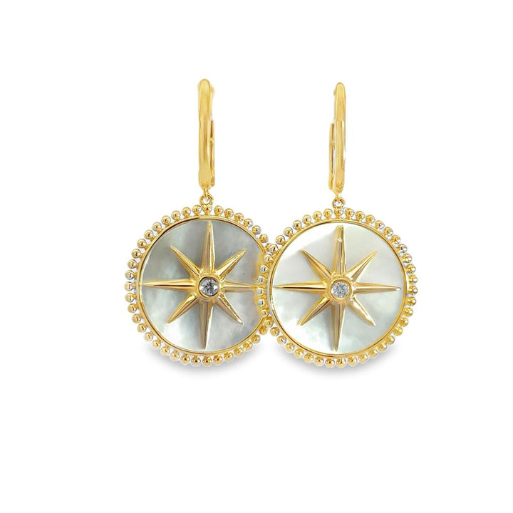 Doves 8.21 CTW Mother of Pearl & 0.07 CTW Diamond 18K Yellow Gold Drop Earrings