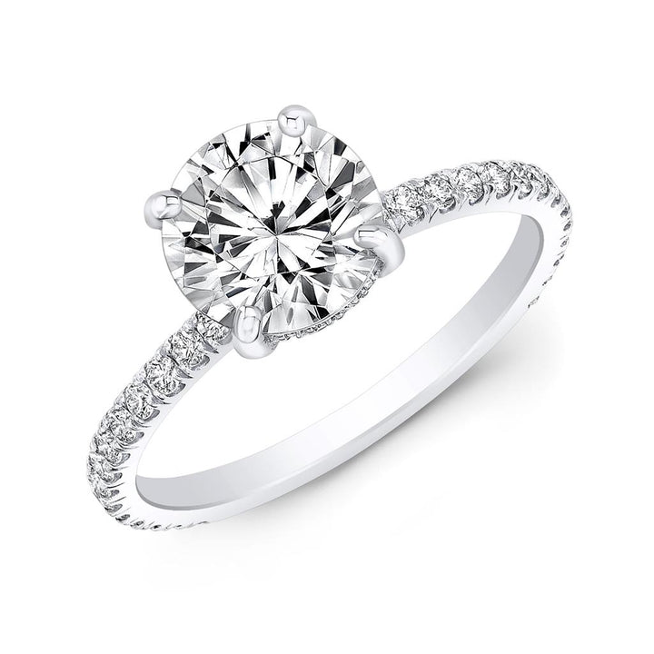 Hidden Halo Micro Pavé Engagement Semi-Mount Ring in 18K White Gold