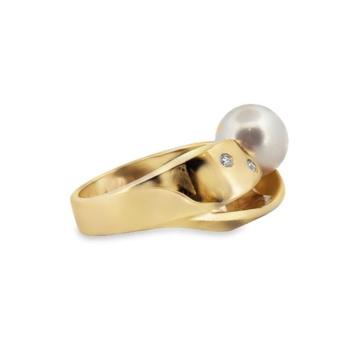 9mm Pearl and Diamond Modern Ring, 14K Yellow Gold
