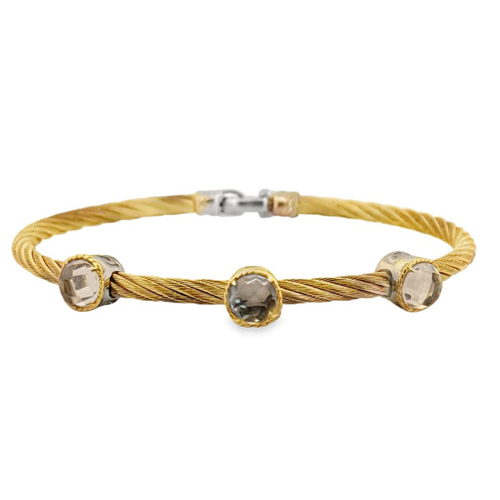 Charriol White Topaz 18K Yellow Gold & Steel Cable Bracelet