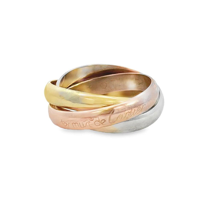 Pre-Owned Cartier 18K Yellow, White & Rose Gold Rolling Ring – Size 5.75