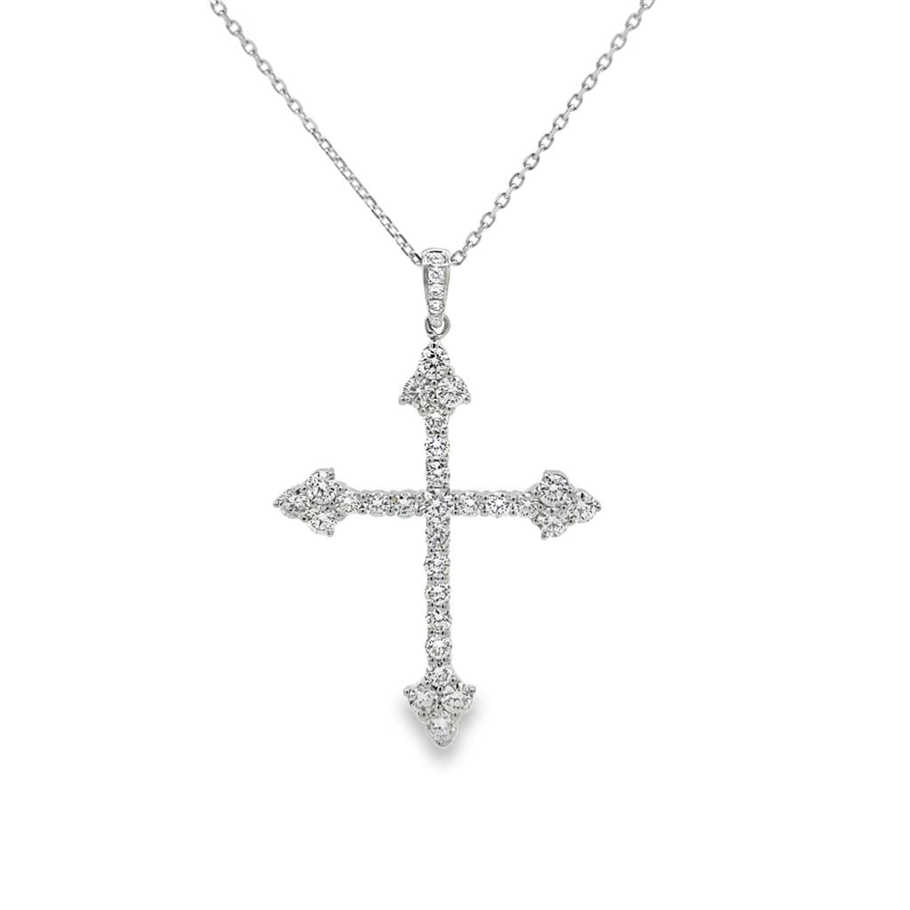 1.30 CTW Diamond 18K White Gold Cross Pendant Necklace