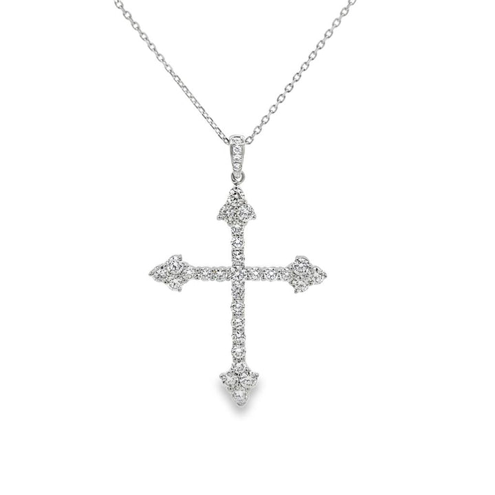 1.30 CTW Diamond 18K White Gold Cross Pendant Necklace