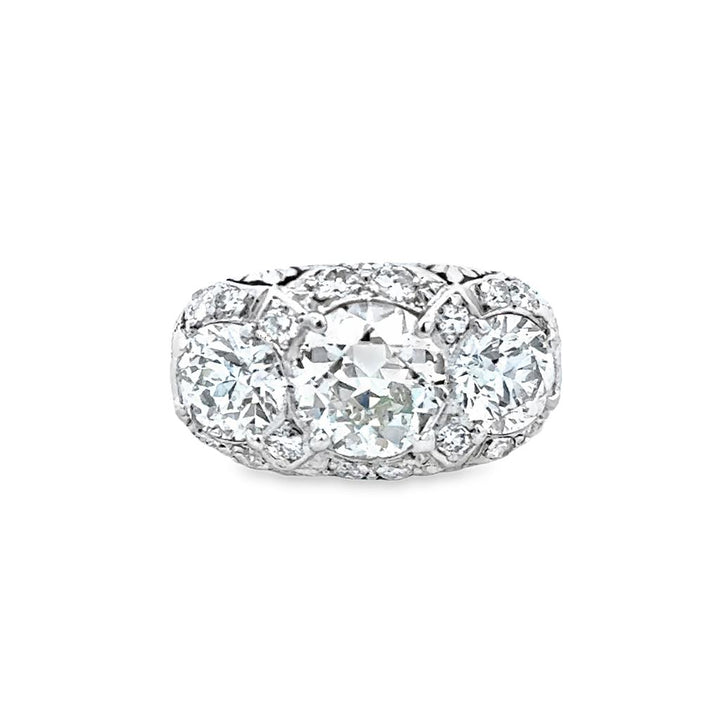 Art Deco Platinum 3-Stone Diamond Ring – 1.42 CT Center, 1.50 CTW Sides