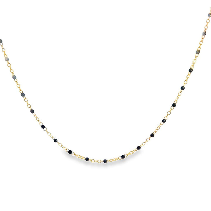 2mm Black Enamel Bead 14K Yellow Gold Piatto Chain Necklace, 18"