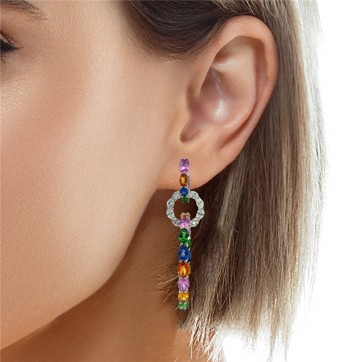 Robert Procop 22.11 CTW Multi-Color Sapphire, Tsavorite & Diamond American Glamour Triple Hoop Earrings