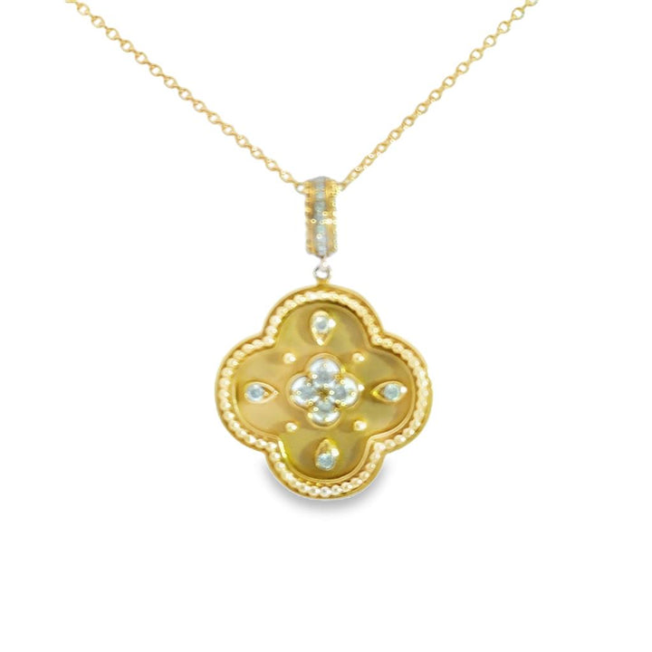 0.19 CTW Diamond 18K Yellow Gold Quatrefoil Medallion Pendant Necklace