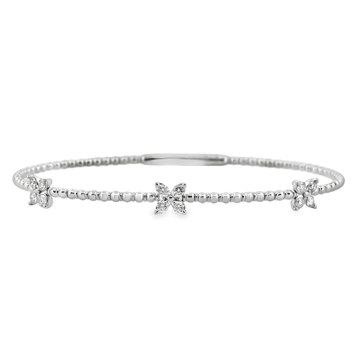 0.36 CTW Diamond Flower Flexible Bangle in 14K White Gold