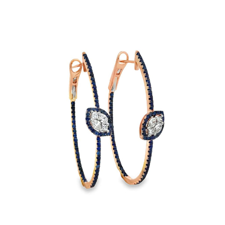 Diamond & Sapphire 18K Rose Gold Elongated Hoop Earrings