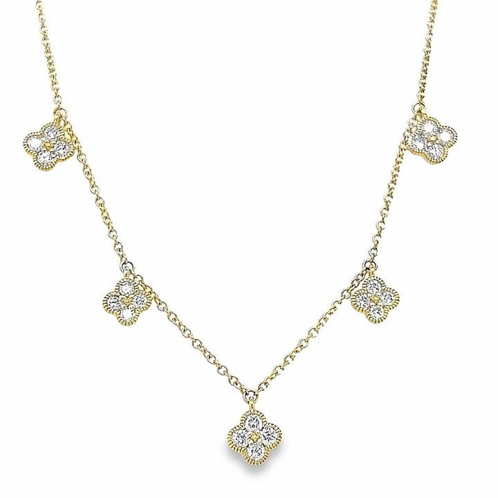 0.38 CTW Round Brilliant Diamond 14K Yellow Gold Clover Design Necklace