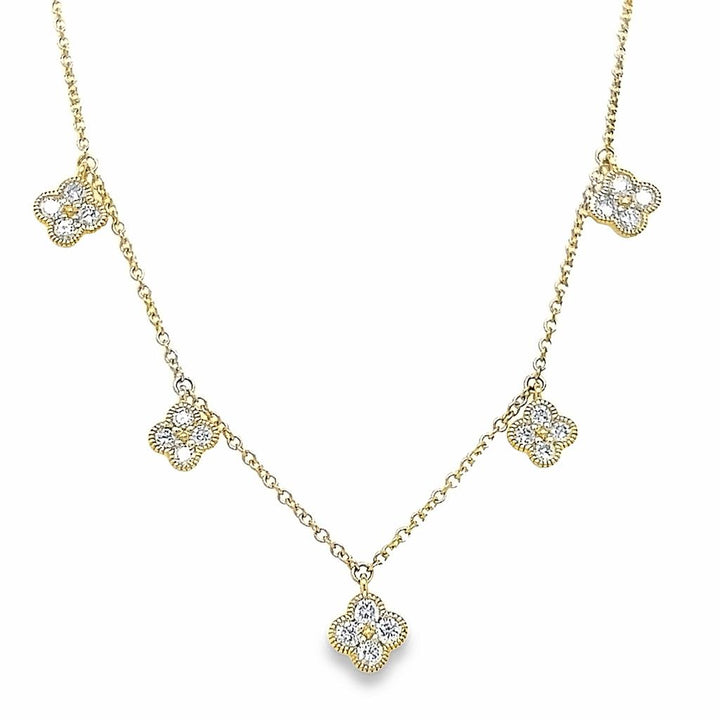 0.38 CTW Round Diamond 14K Yellow Gold Clover Necklace