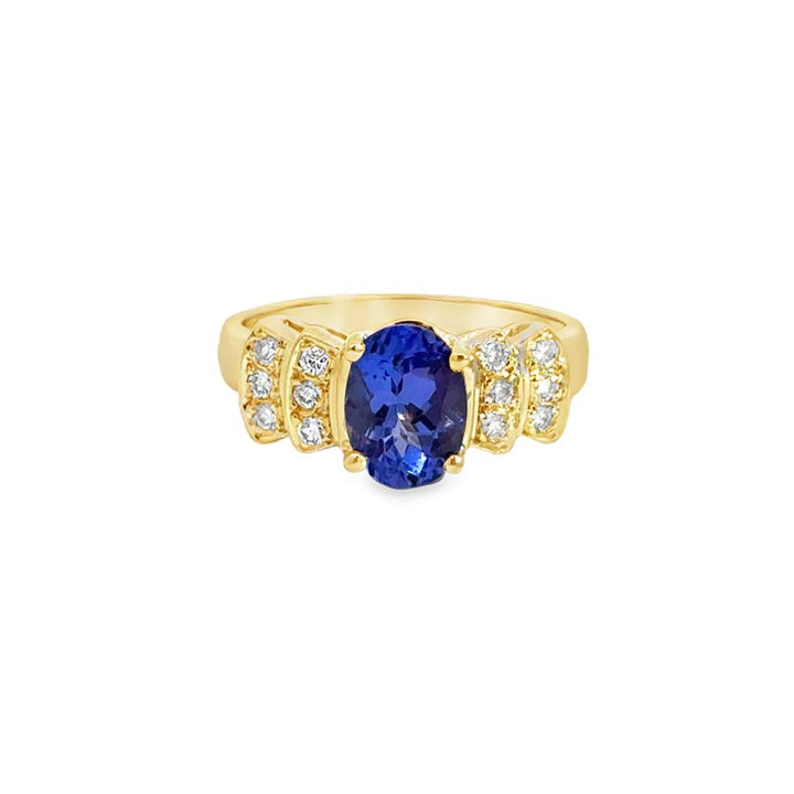 .18ctw Diamond and Oval Tanzanite Ring, 14K Yellow Gold