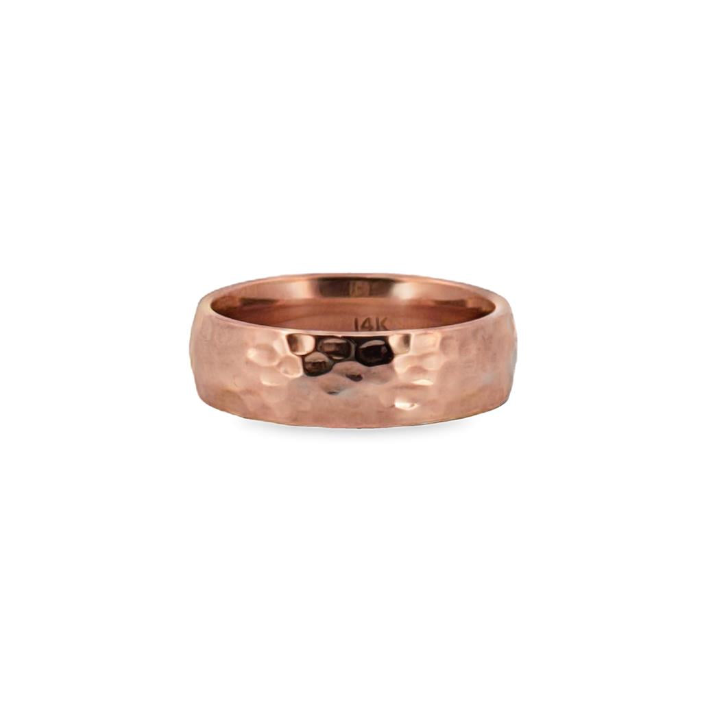 14K Rose Gold Hammered Band Ring – 6mm Wide, Size 7.25