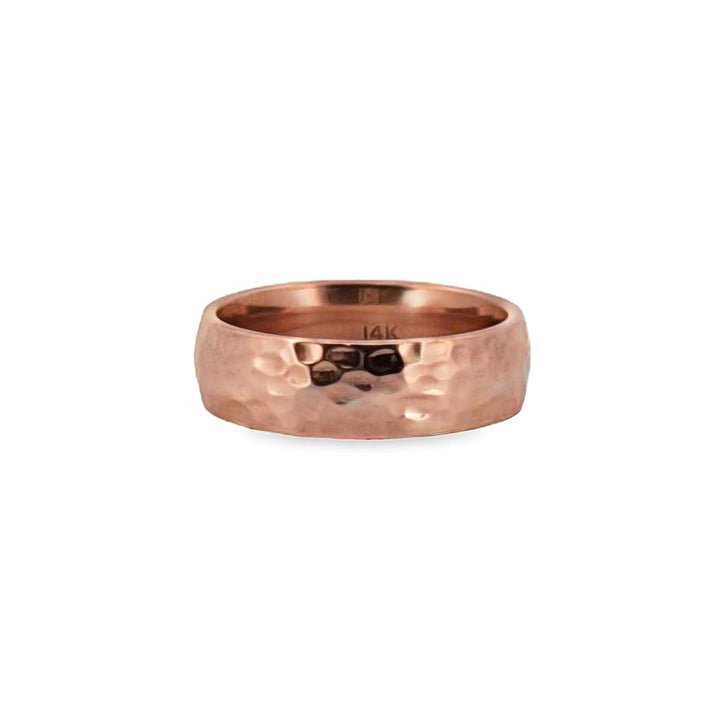 14K Rose Gold Hammered Band Ring – 6mm Wide, Size 7.25