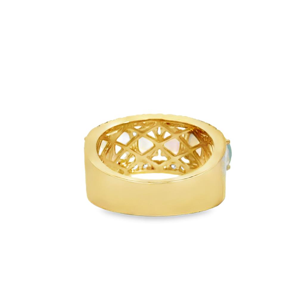 1.95 CTW Opal & 0.43 CTW Diamond Wide Band Ring in 14K Yellow Gold