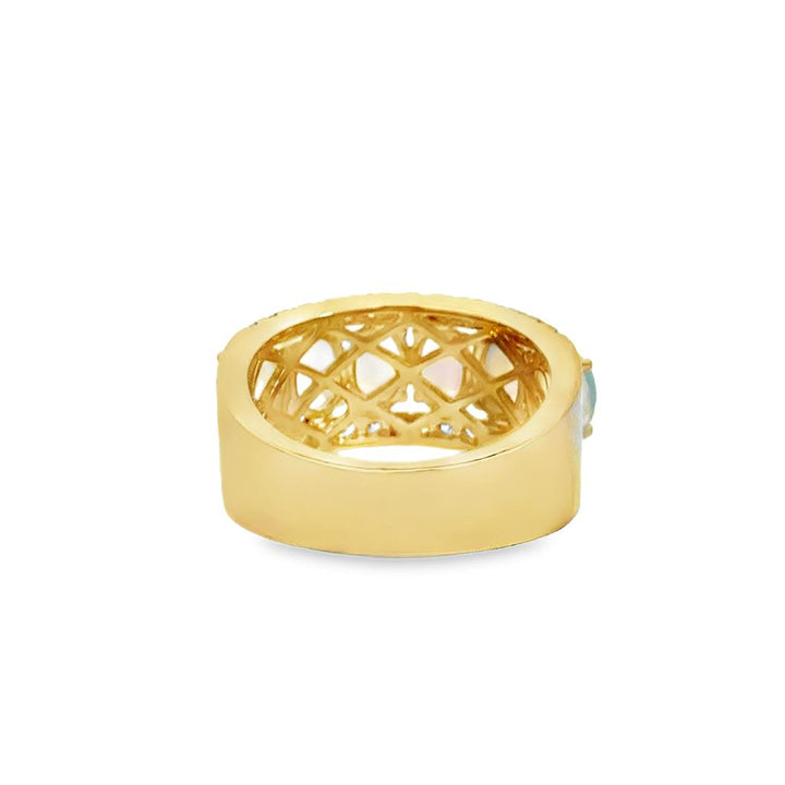 1.95 CTW Opal & 0.43 CTW Diamond Wide Band Ring in 14K Yellow Gold