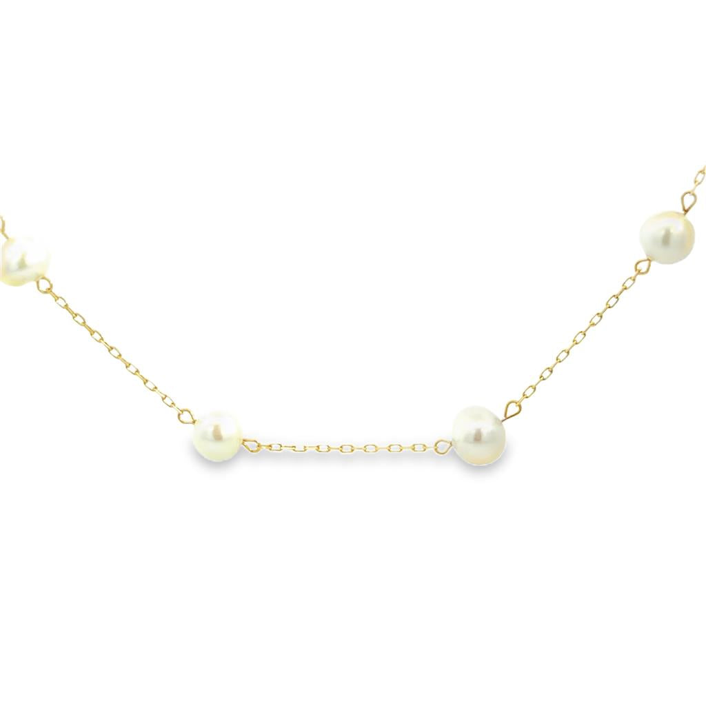 10K Yellow Gold Pearl-by-the-Inch Chain Necklace with 6mm White Pearls