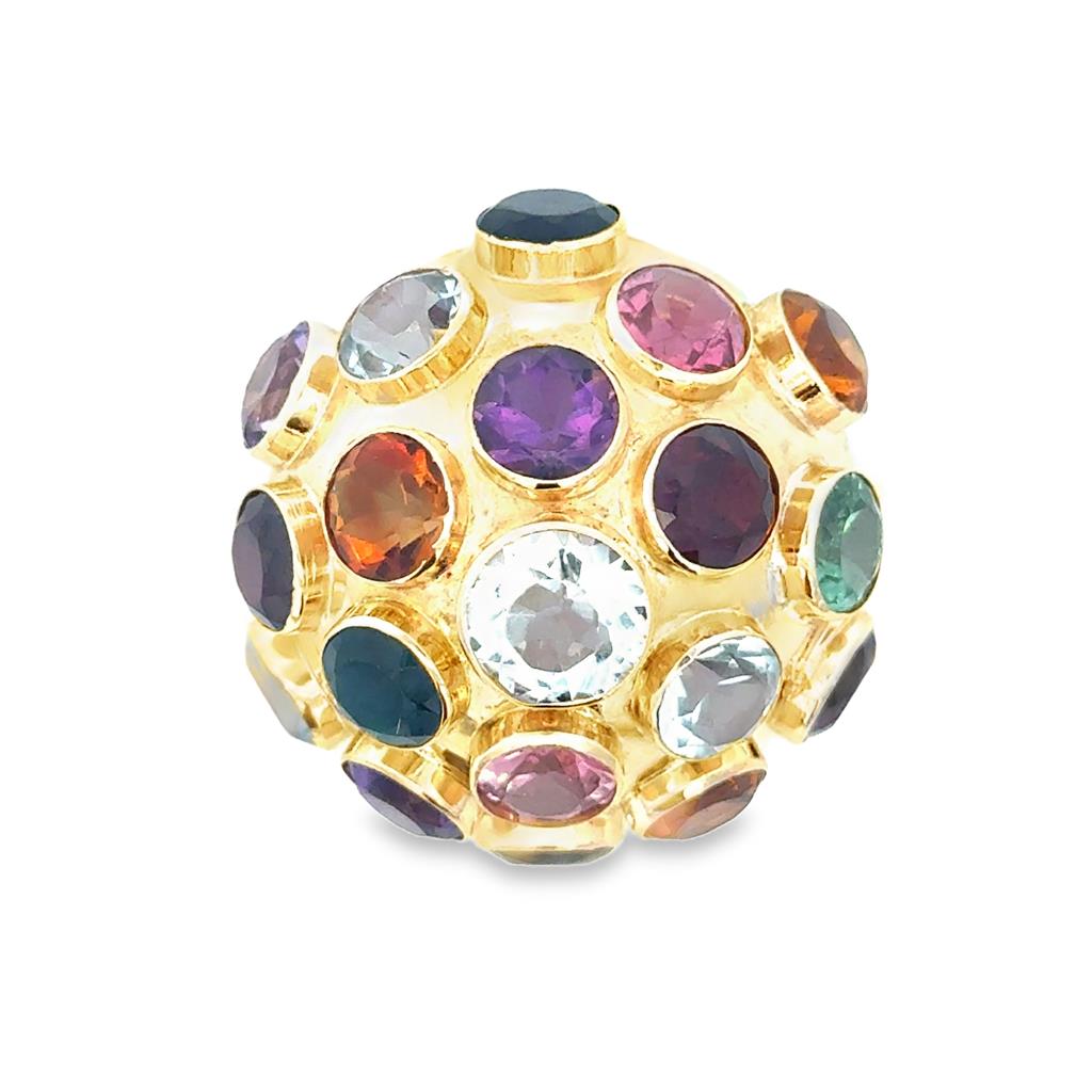 Retro Multi-Gemstone “Sputnik” Dome Brooch in 18K Yellow Gold