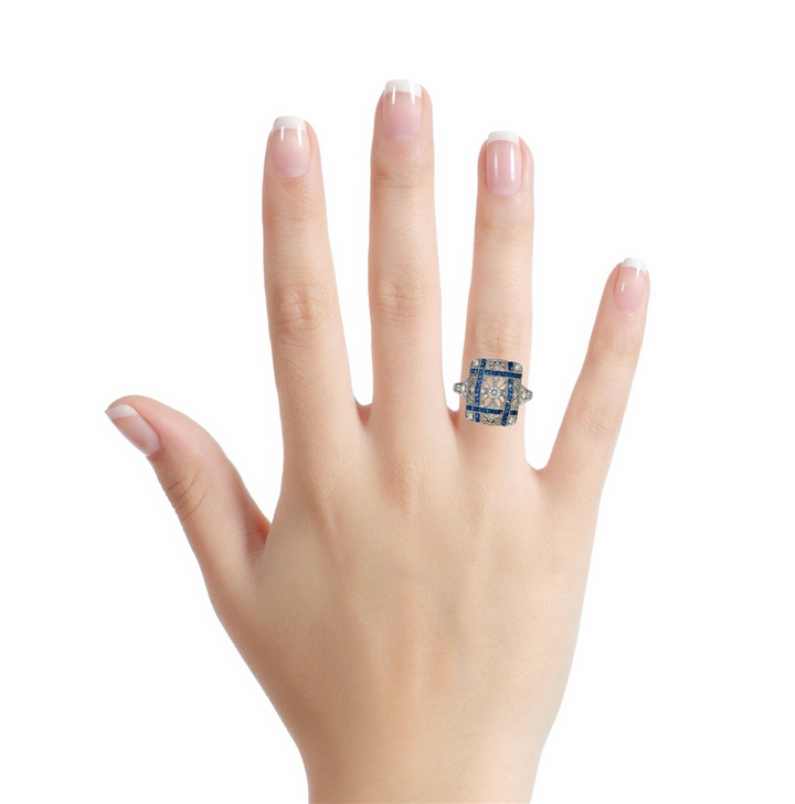 0.30 CTW Diamond & Sapphire Platinum Vintage-Inspired Ring