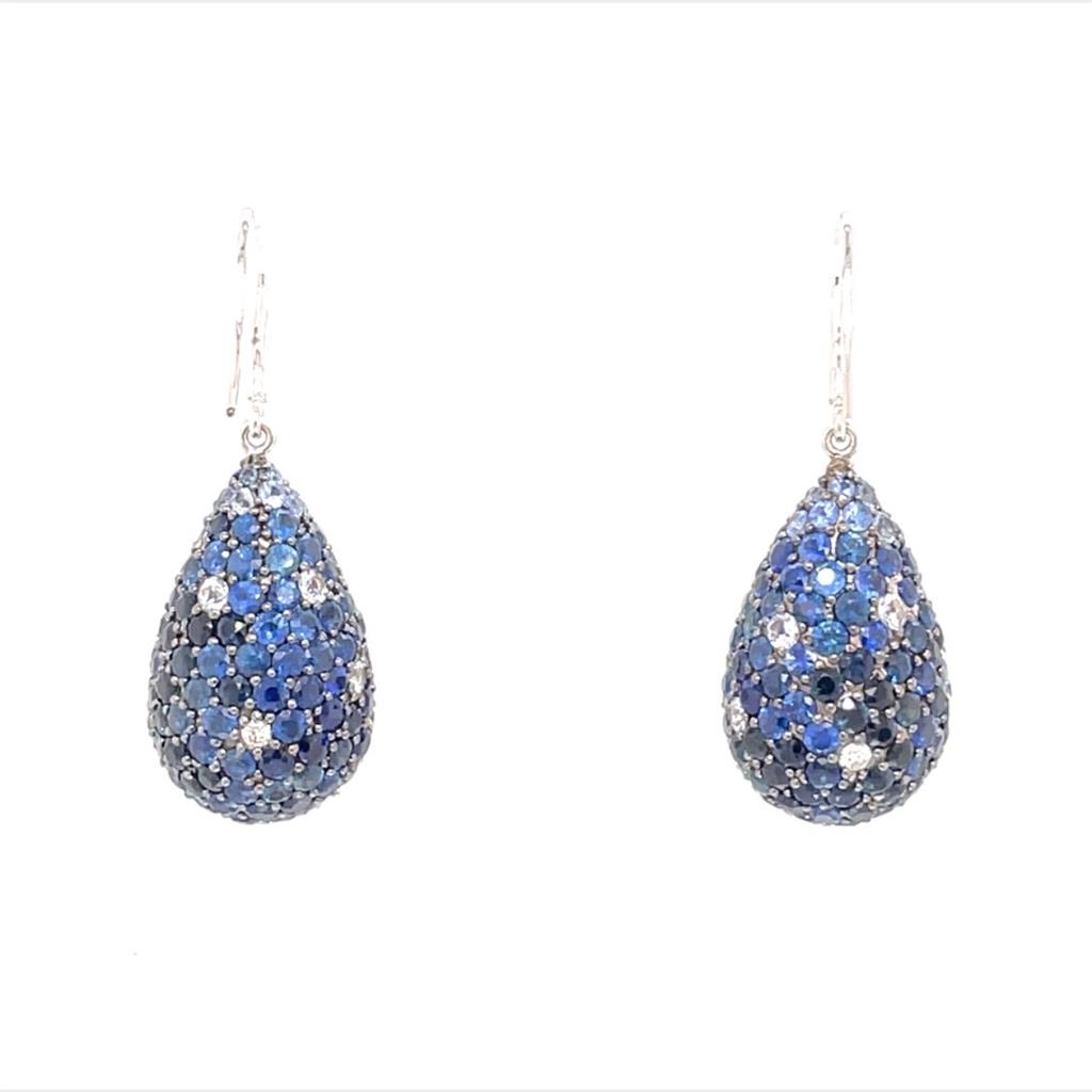 Sapphire & Diamond Drop Earrings in 18k White Gold
