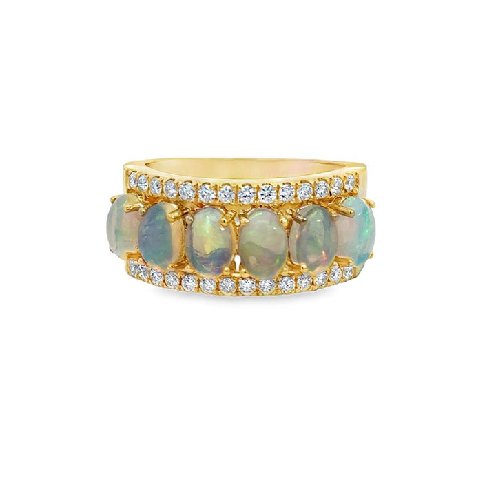 1.95 CTW Opal & 0.43 CTW Diamond Wide Band Ring in 14K Yellow Gold