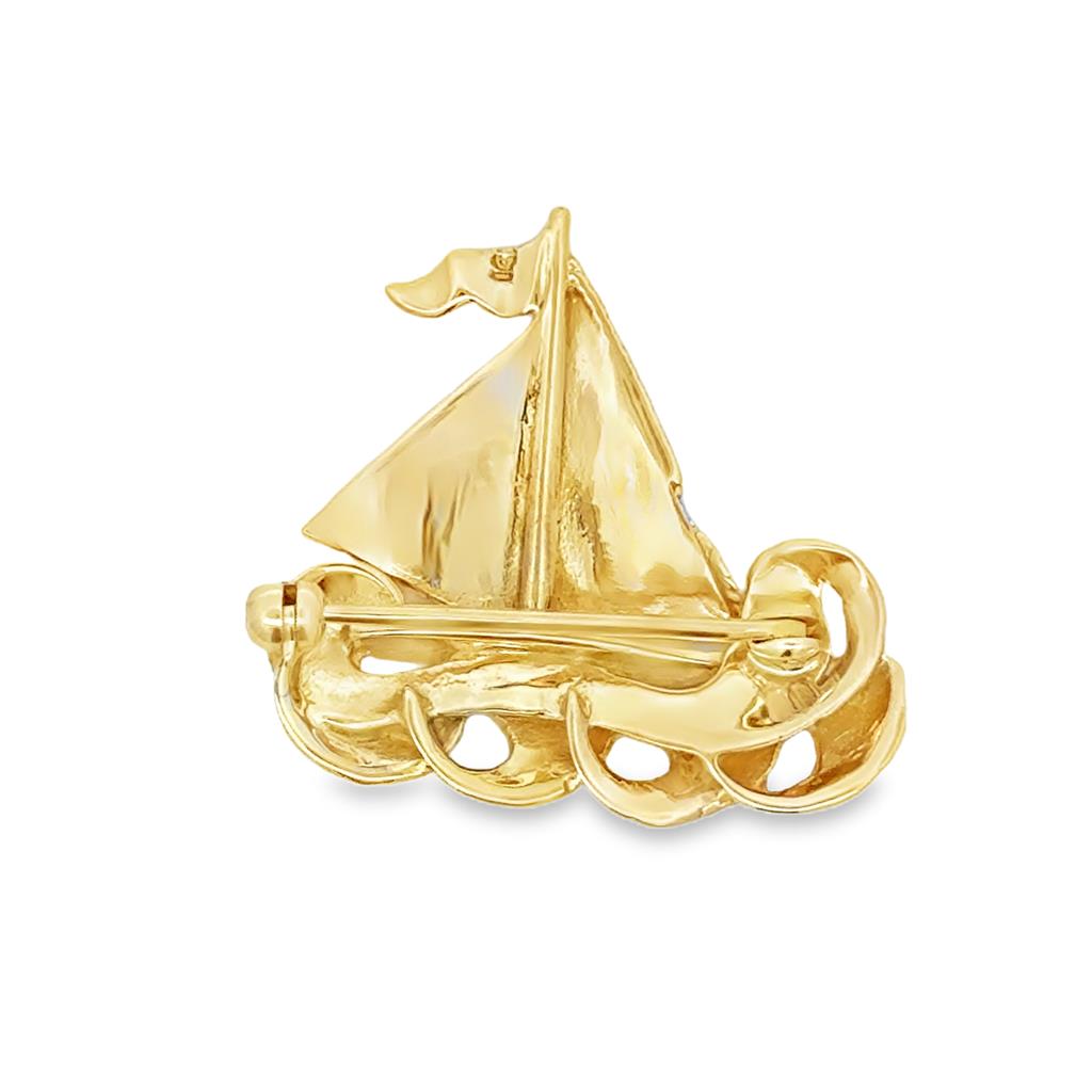 14K Yellow Gold Textured Sailboat Brooch Pin