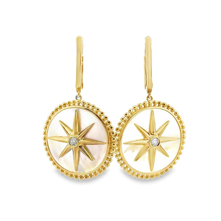 Doves 8.21 CTW Mother of Pearl & 0.07 CTW Diamond 18K Yellow Gold Drop Earrings