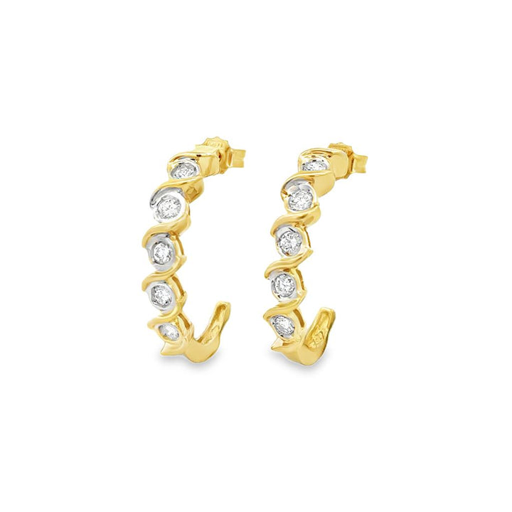 Pre-Owned 1.00 CTW Diamond 14K Yellow Gold Large Half Hoop Earrings