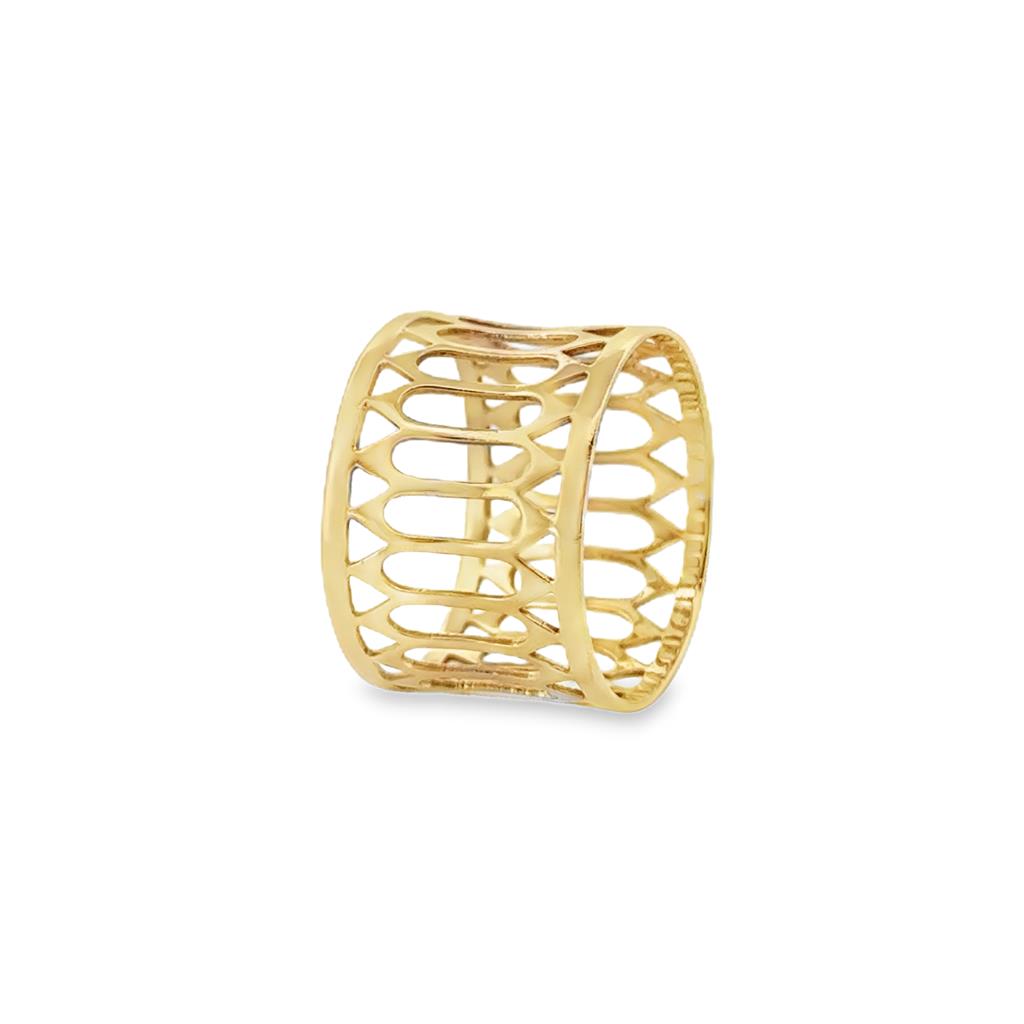 9K Gold 13mm Wide Openwork Band Ring – Size 6.5