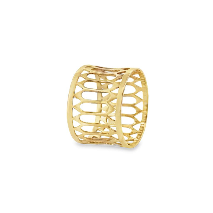 9K Gold 13mm Wide Openwork Band Ring – Size 6.5