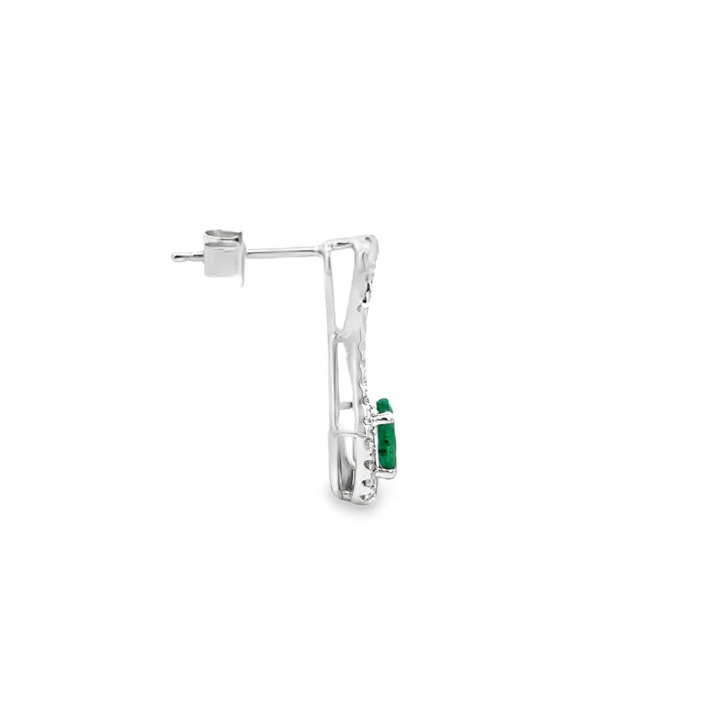 0.95 CTW Emerald & 0.33 CTW Diamond 14K White Gold Teardrop-Infinity Drop Earrings