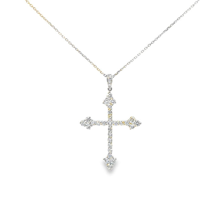 1.28 CTW Diamond 18K Yellow Gold Large Cross Pendant Necklace