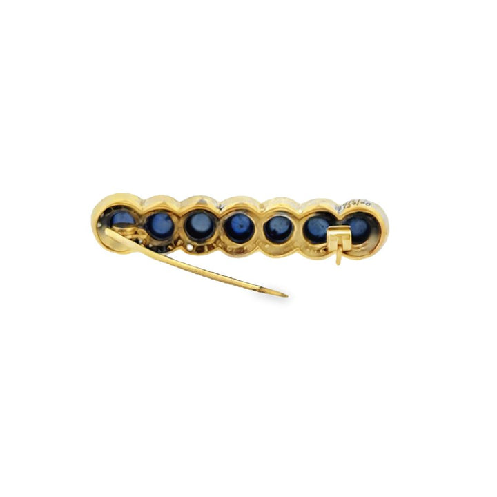 Vintage Sapphire & Diamond Brooch in Sterling Silver with Gold Overlay – 2" Long