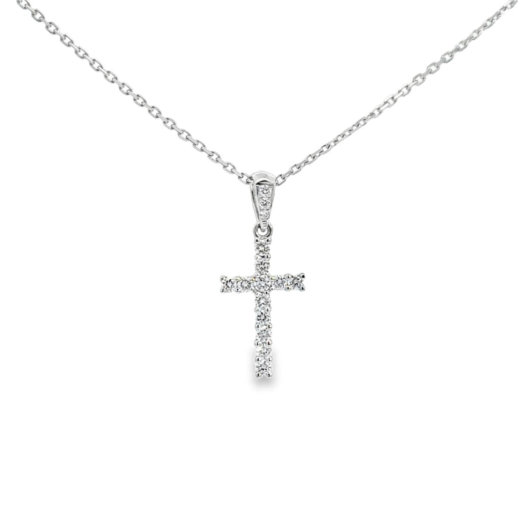 0.19 CTW Diamond 18K White Gold Mini Cross Pendant Necklace