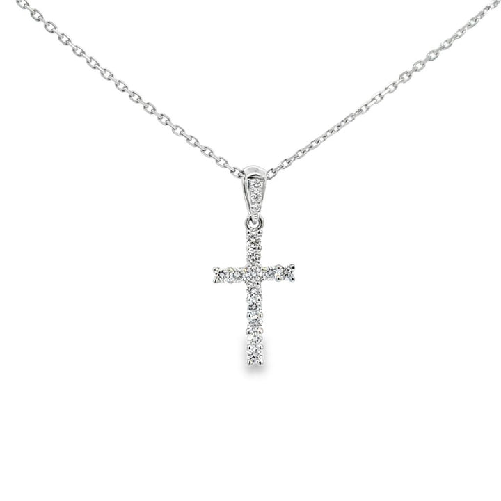0.19 CTW Diamond 18K White Gold Mini Cross Pendant Necklace