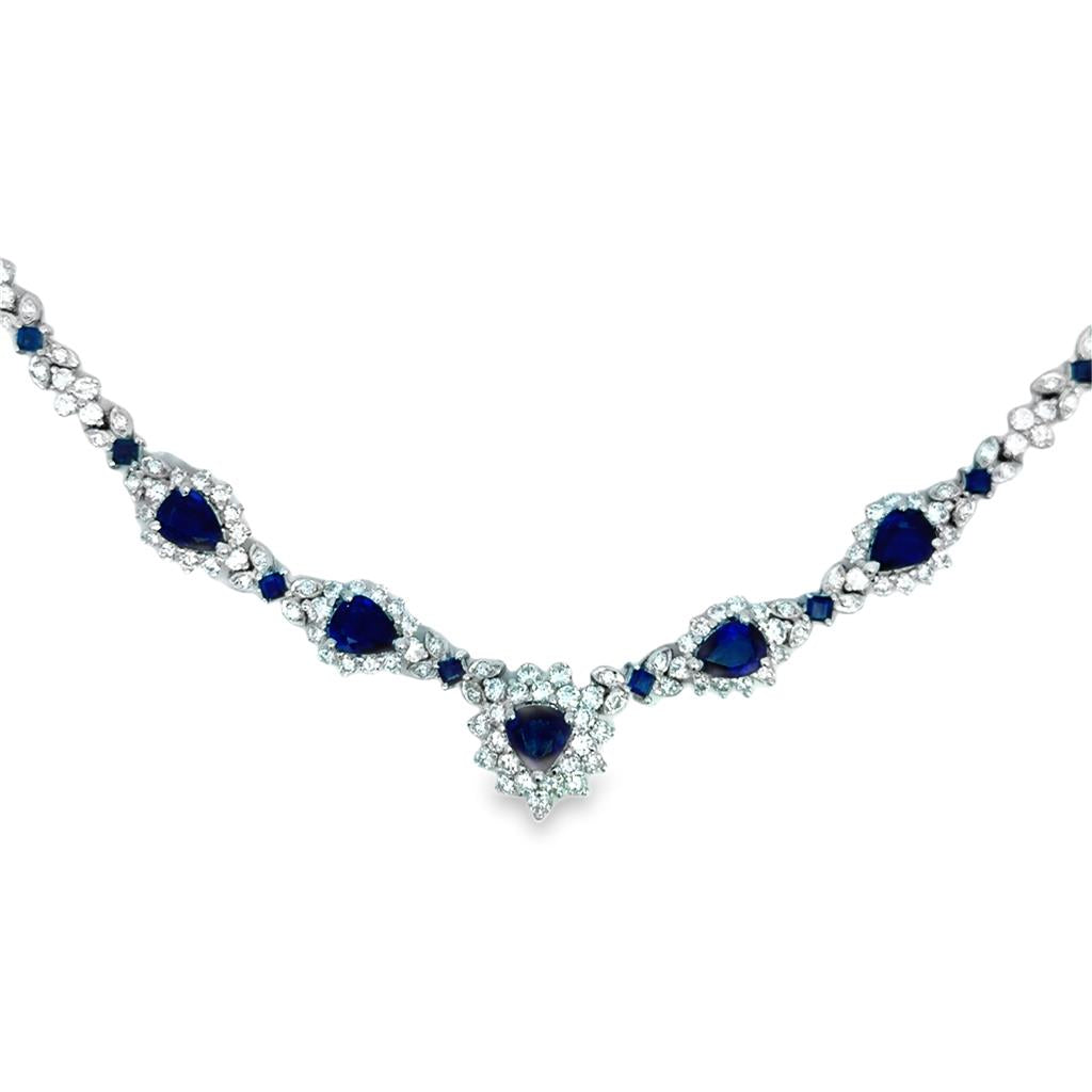 5.58 CTW Pear Shape Sapphire, 3.17 CTW Square Sapphire & 4.77 CTW Diamond Platinum Necklace