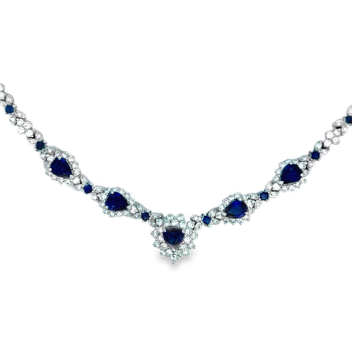 5.58 CTW Pear Shape Sapphire, 3.17 CTW Square Sapphire & 4.77 CTW Diamond Platinum Necklace