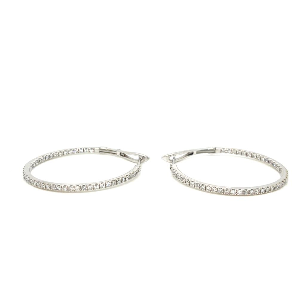 14K White Gold Diamond Hoop Earrings 30mm