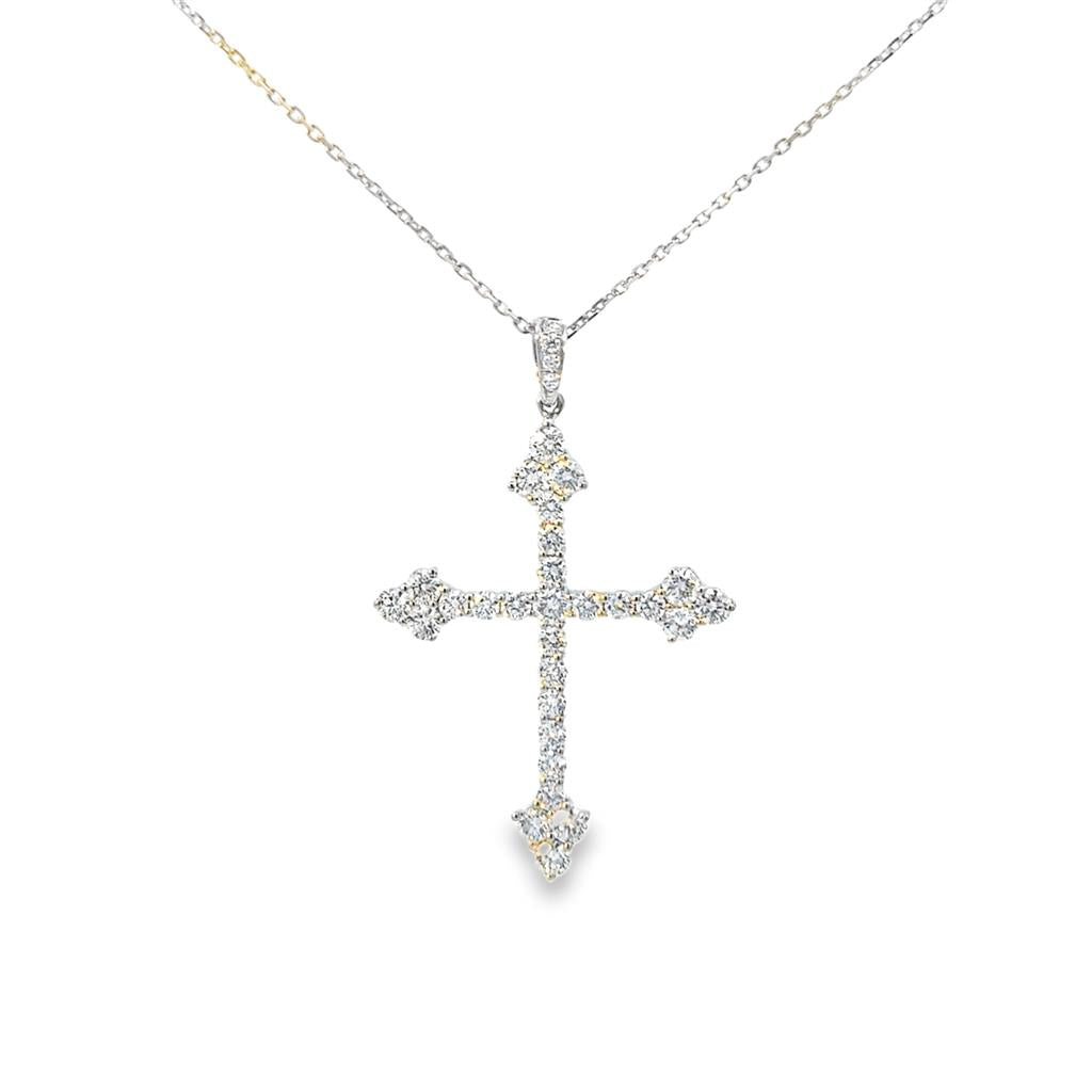 1.28 CTW Diamond 18K Yellow Gold Large Cross Pendant Necklace