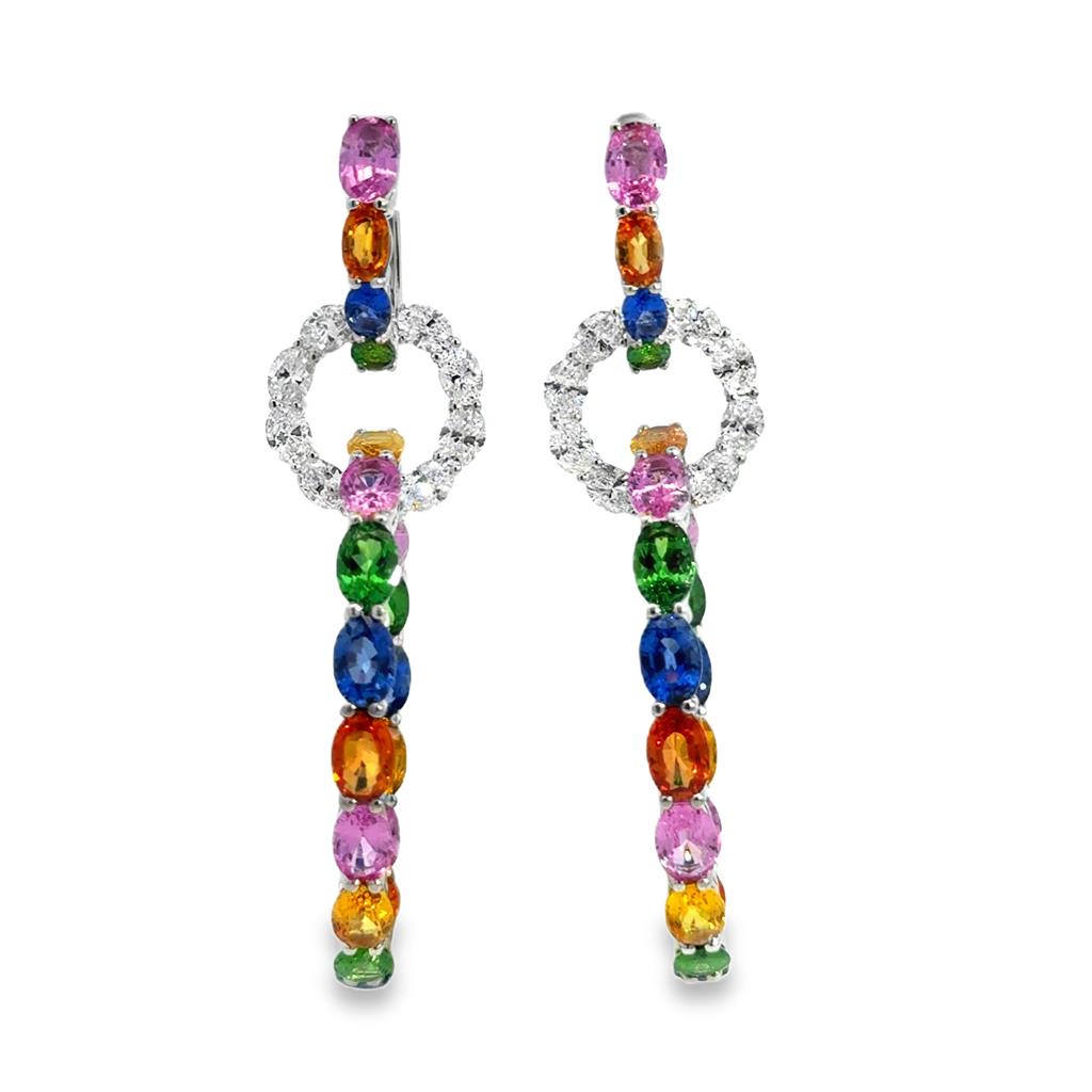 Robert Procop 22.11 CTW Multi-Color Sapphire, Tsavorite & Diamond American Glamour Triple Hoop Earrings