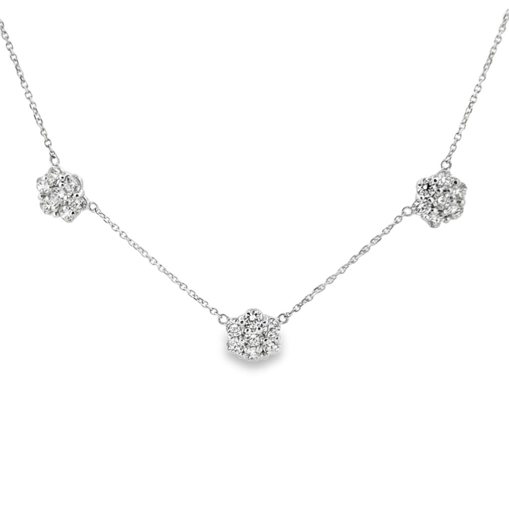 3.01 CTW Diamond Floret Station Necklace in 14K White Gold