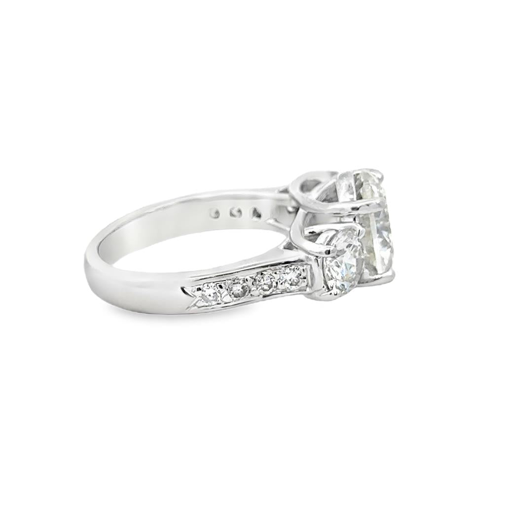 3.02 CT Round Brilliant Diamond Three-Stone Engagement Ring in 14K White Gold